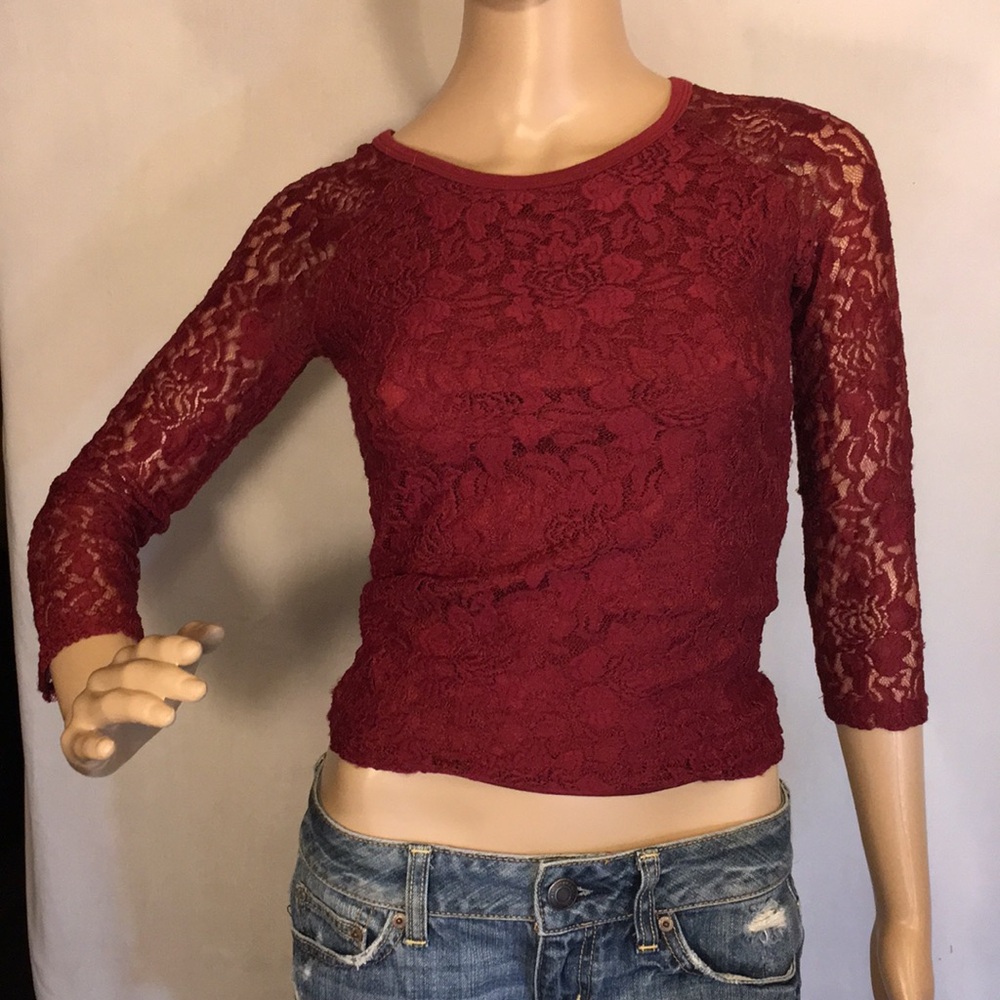 Long Sleeve Lace Overlay Top by Garage, Sz S